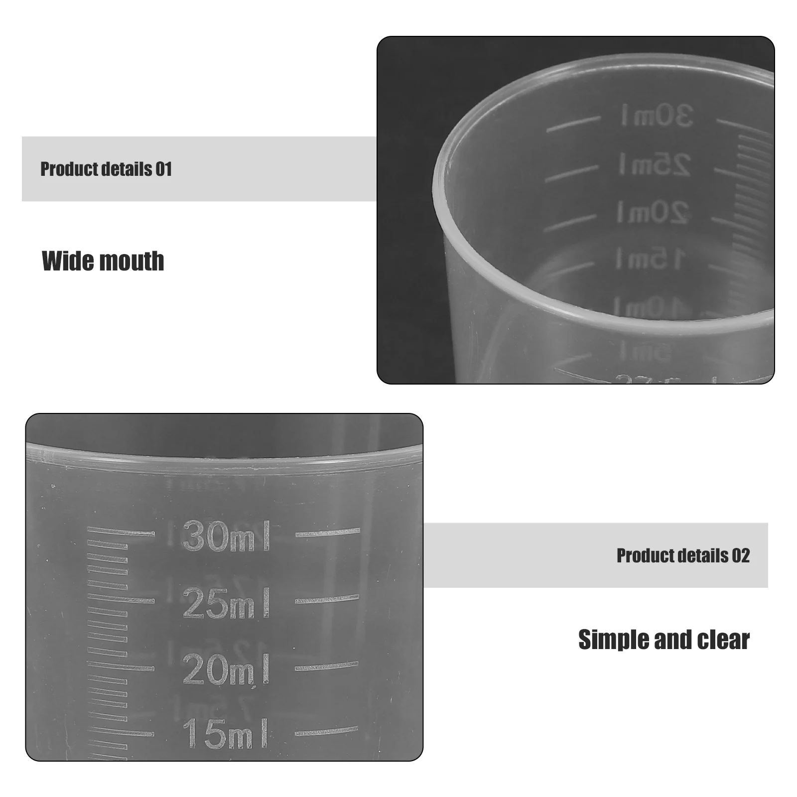 

100pcs Measuring Cups 30ml Clear Graduated Cup Graduated Beakers Laboratory Kitchen Liquid Container Wide Mouth