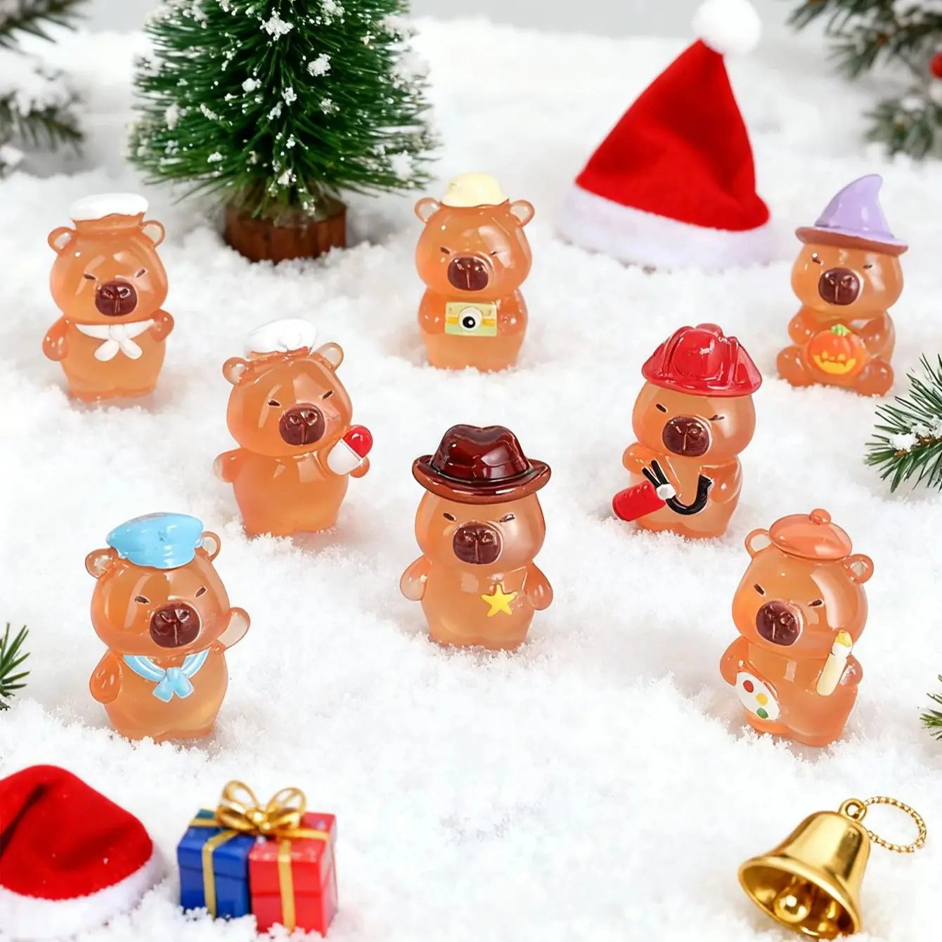 10/20 قطعة يتوهج في الظلام كابيبارا التماثيل مضيئة صغيرة الراتنج زينة عيد الميلاد لحديقة الجنية المشهد الصغير هدية عيد الميلاد #4