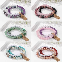 3PCS Natural Stone Bracelet 8mm Rose Quartzs Rhodonite Tiger Eye Hematite Crystal Beads Bracelet Elastic Jewelry For Women Men