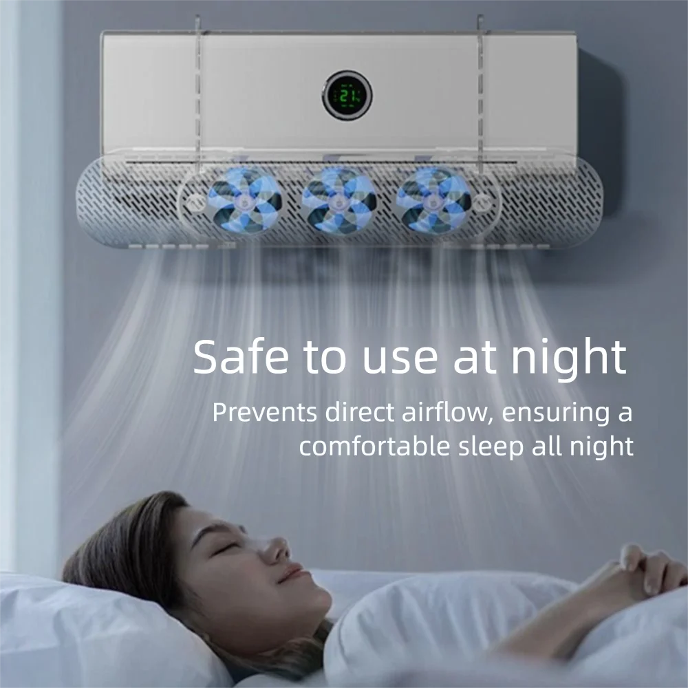 

Adjustable Air Conditioner Windshield Hanging with 3 Built-in Fan Wind Direction Baffle Windproof Safe Air Diverter Cover