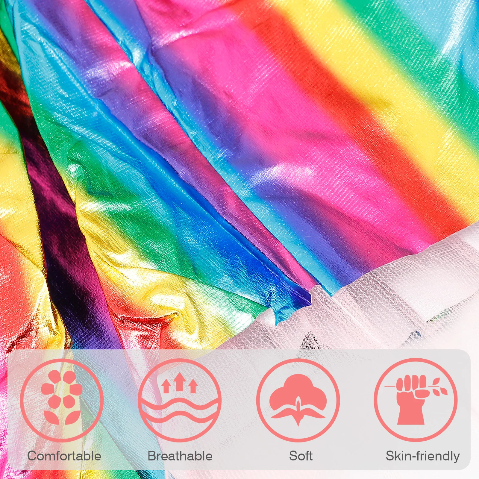 3Pcs 어린이 유니콘 머리띠 날개 스커트 튤 드레스 세트 무지개 색상 무대 파티 의상 스커트와 머리띠 세트