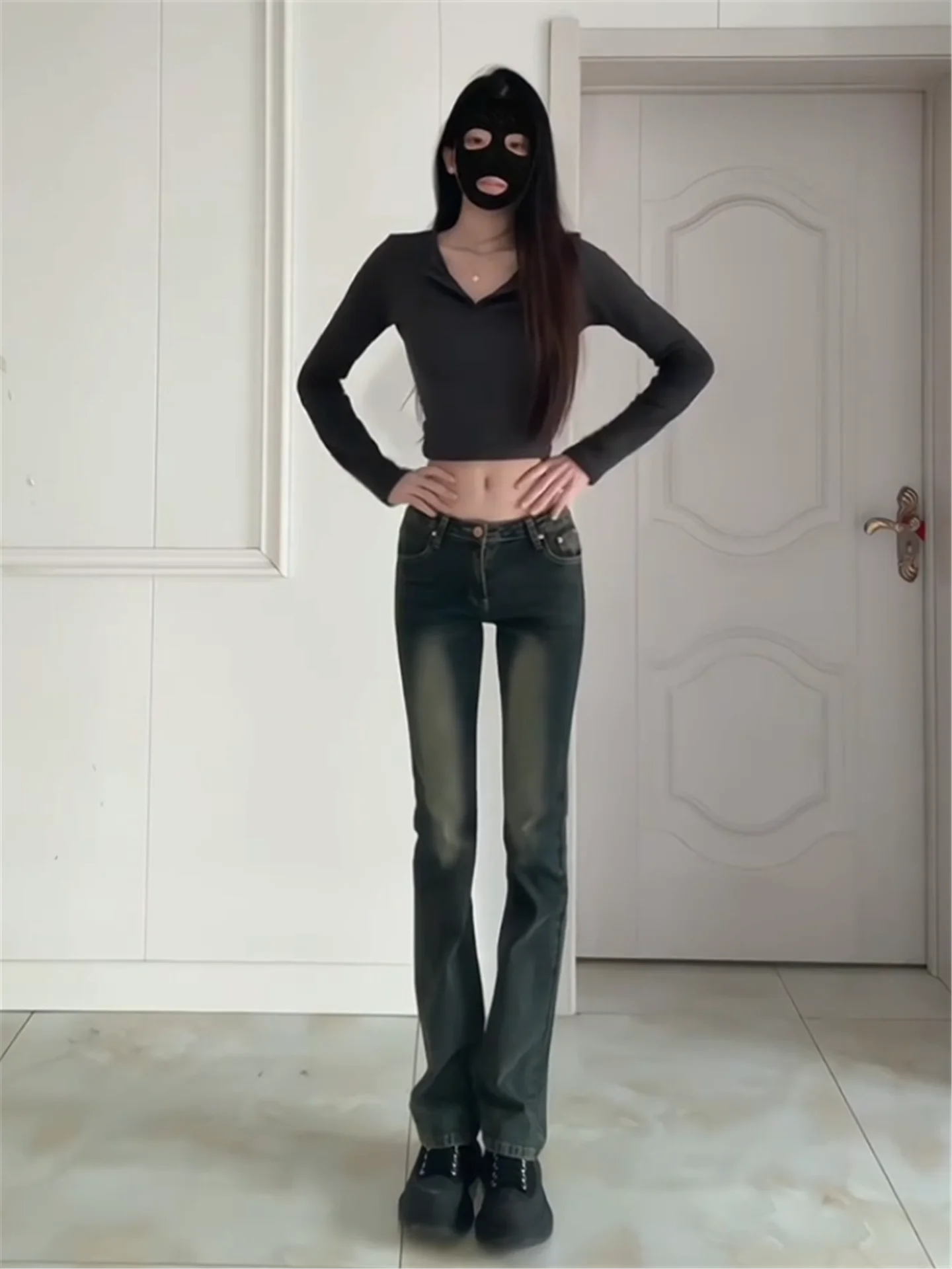 

Tall Women's Slim Fit Straight Leg Vintage Jeans Low Waist Bootcut Pants Cotton Casual Spring Fashion Street Style