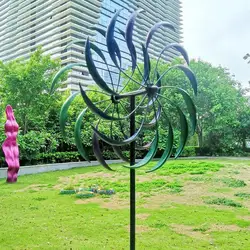 Decoration Export Rainbow Color Iron Windmill Outdoor Wind Catchers Art Spinner Garden Park Crafts Double Rotating Inserts