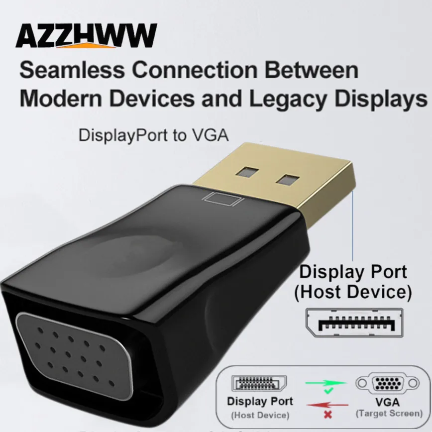 

DisplayPort to VGA Adapter 1080p Full HD Display Port DP to VGA Converter For Computer Desktop Laptop PC Monitor Projector HDTV