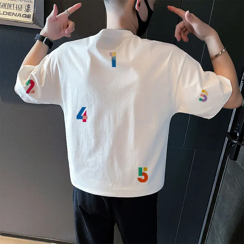 

Новая одежда с принтом, футболка, мужская модная брендовая белая мужская футболка с половиной рукавов, креативный универсальный топ с круглым вырезом и короткими рукавами