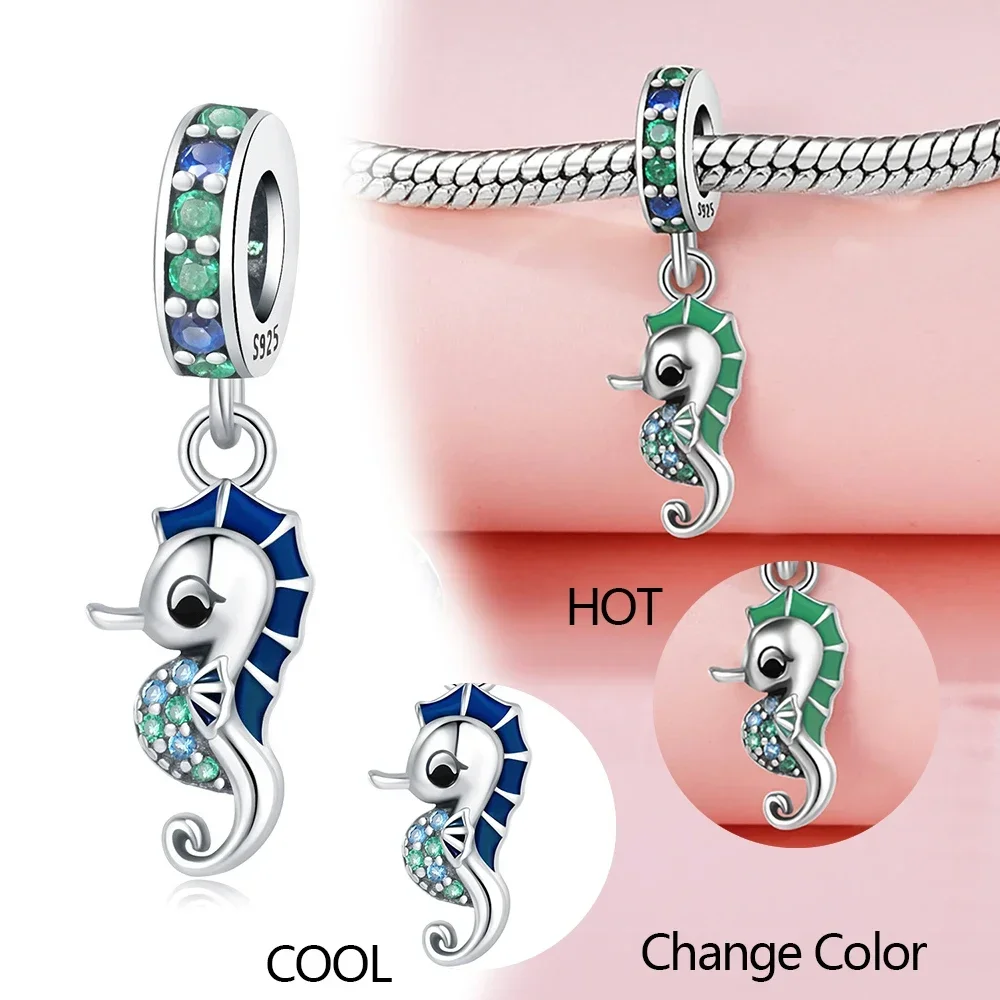 女性のためのスターリングシルバーオーシャンとハートのペンダント,925コレクション,ペンダント,シェルの形をした3D,グラデーション,エポキシ,ジュエリーギフト