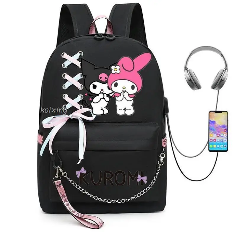 Mochila Melody Kuromi USB Charging University Schoolbag Fashion Girl Boy School Backpack Large Capacity Multifunctional Backpack