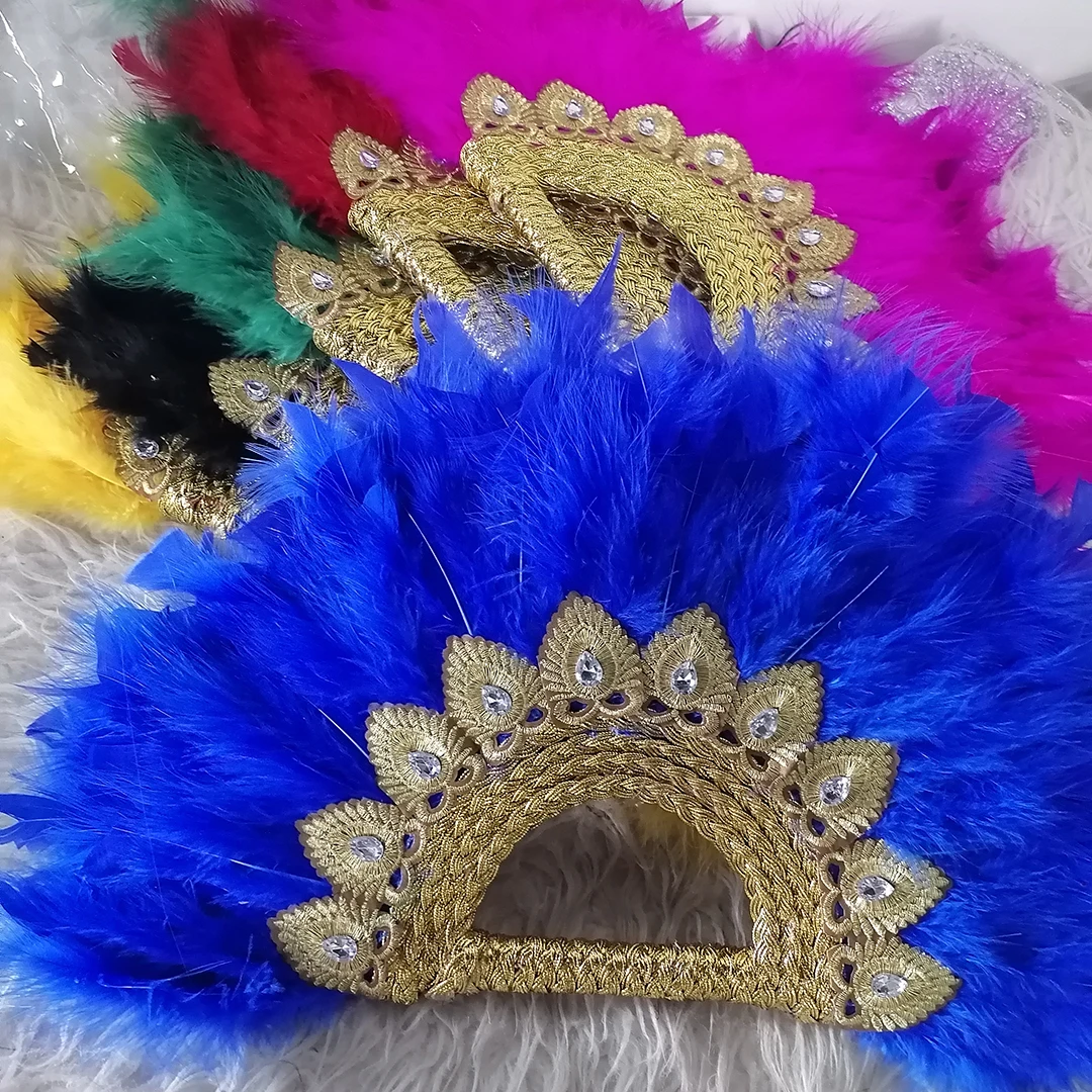 Abanico de plumas de color naranja africano para mujer, abanico de plumas de boda, doble cara, flor nigeriana, diseño de gran tamaño