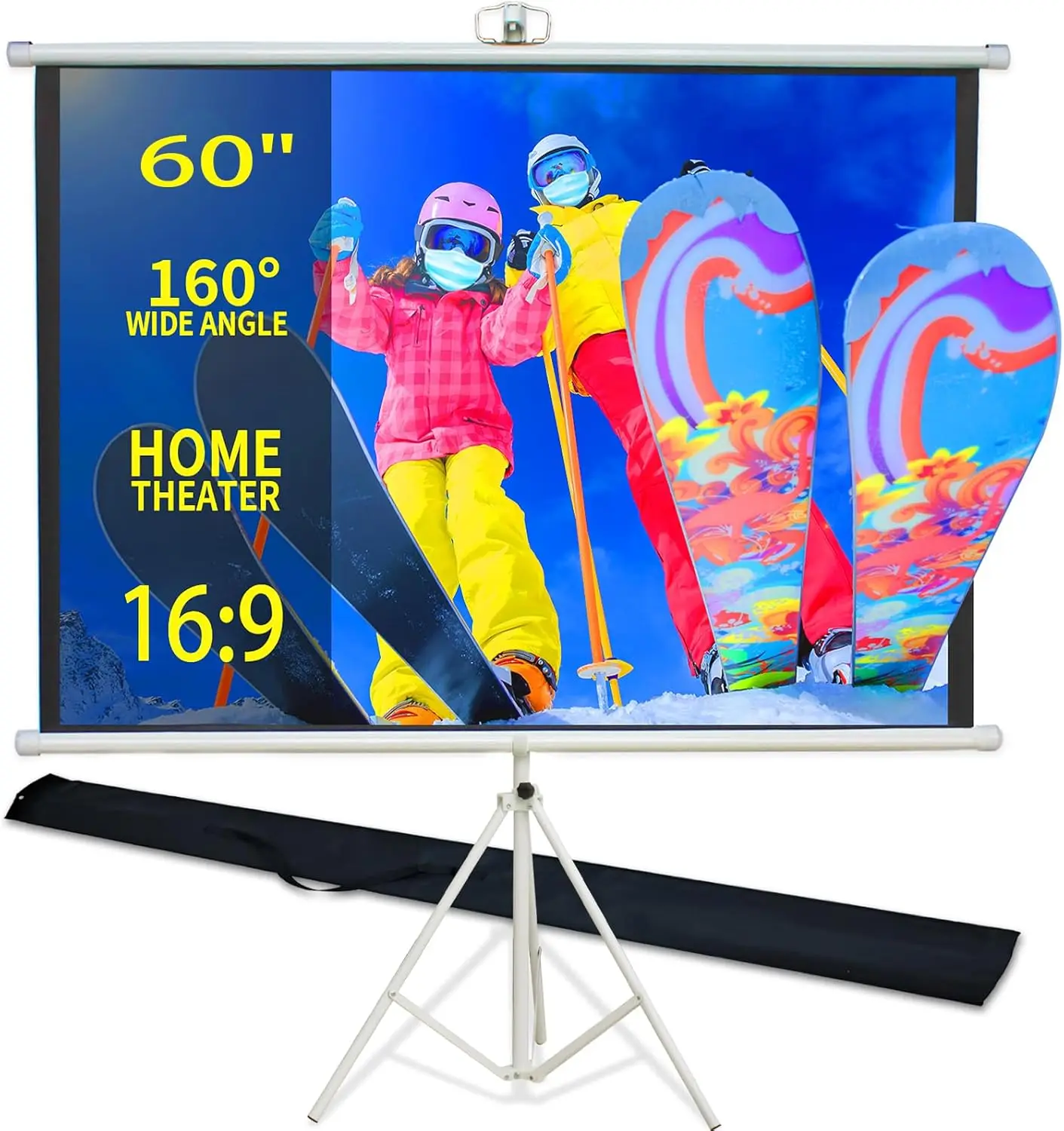 

60 Inch Portable Projector Screen with Stand and Carry Bag, 4:3 Aspect Ratio, Foldable for Home Theater and Outdoor Movies