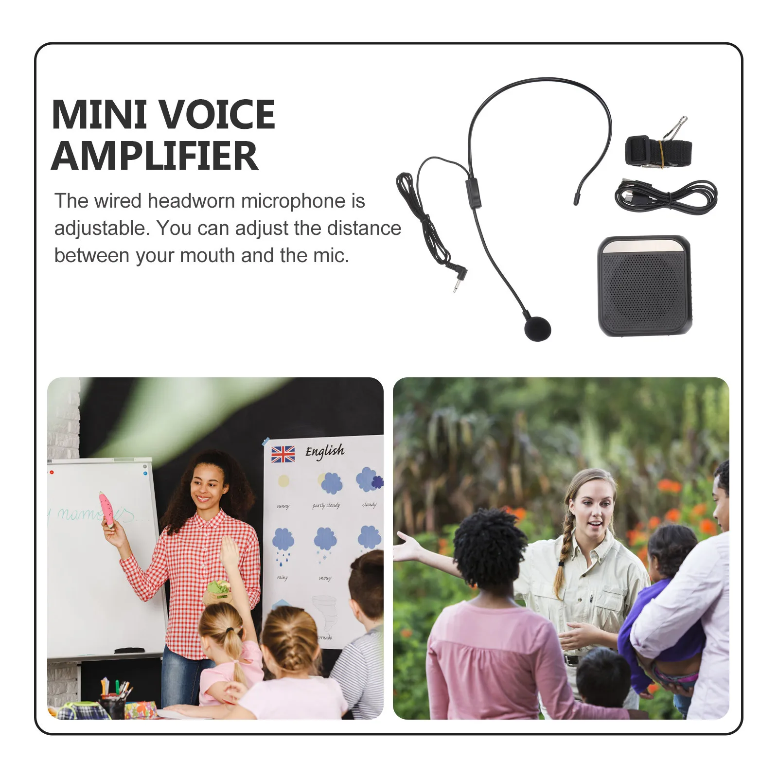 

1Pcs Portable Wireless Voice Amplifier Black Clear Sound Loudspeaker Adjustable Microphone for Teaching Speech Meeting Voice