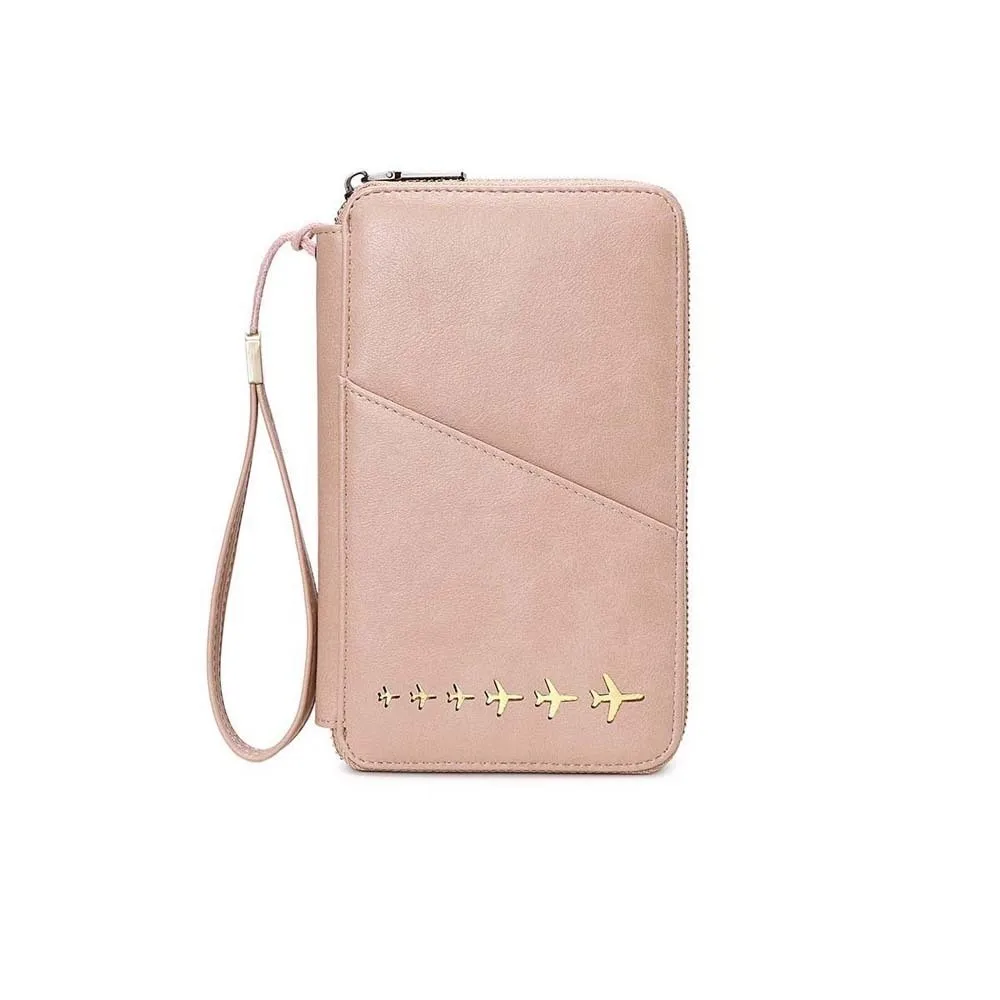 Anti-theft RFID Travel Wallet Faux-leather Vintage Airplane Passport Case Secured Multi-pocket Travel Ticket Clutch Tourists