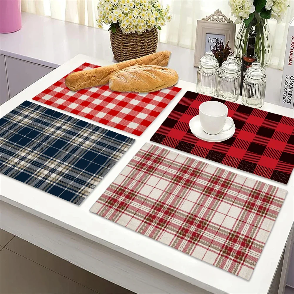 Classic Big Scotland Plaid Placemats Print Pink Khaki Navy Blue Grid Cup Pads Kitchen Dining Room Vintage Holiday Drink Coaster