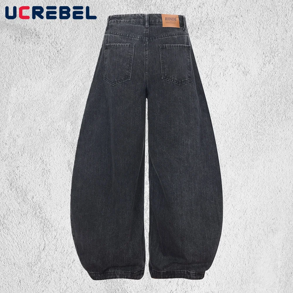 Jeans a banana pieghettati effetto lavato Tasca da uomo Retro Streetwear Pantaloni larghi in denim a gamba larga da uomo