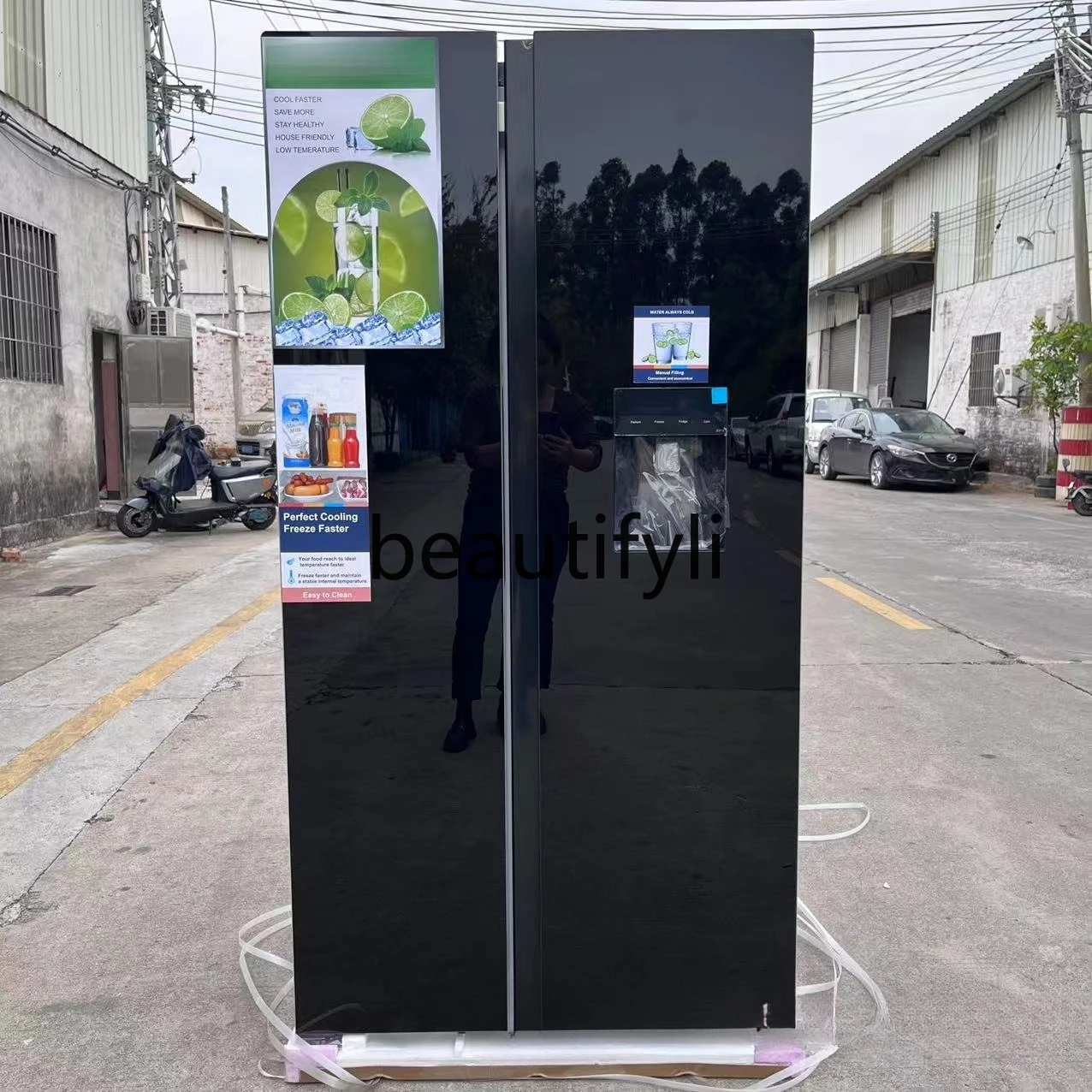 

Double open door refrigerator glass panel frequency conversion air cooling wind cream 573L refrigerator