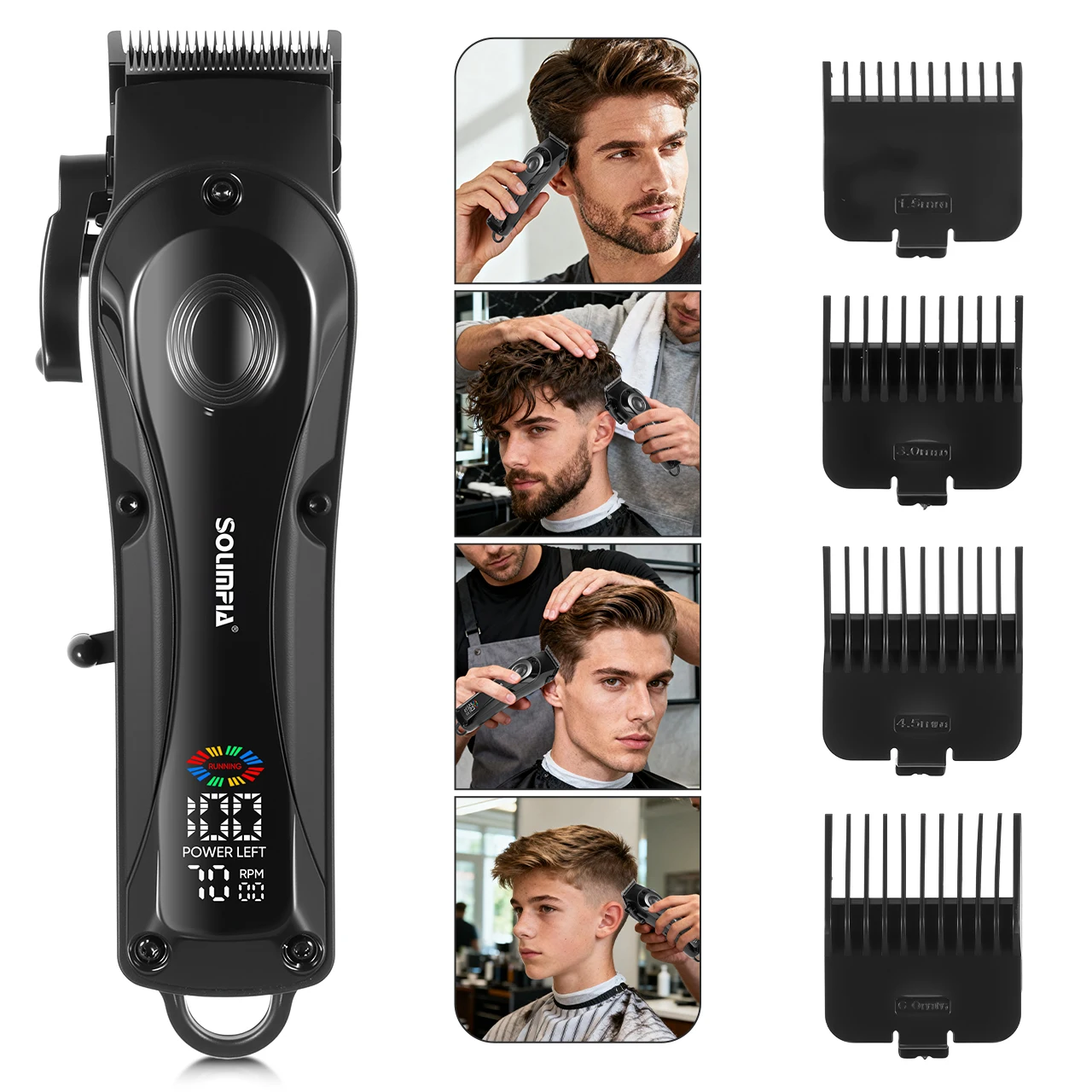 Solimpia Digital Display Electric Hair Clipper Professional Salon Smart Blade Adjustment Oil Head Carving Electric Hair Trimmer