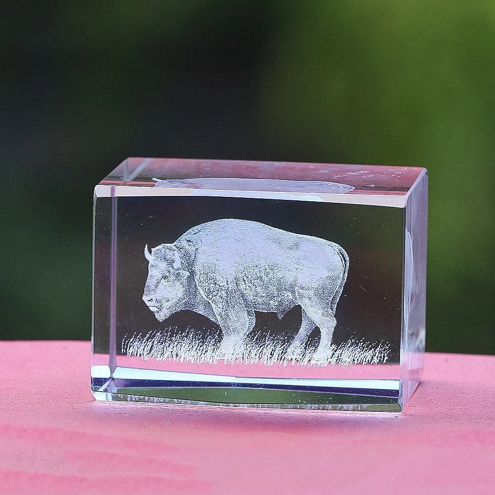 Animal Crystal Cube Engraving Steppe Bull Laser Engraving Interior Carved Inter-engraving Mascot Home Accessories Creative Gift