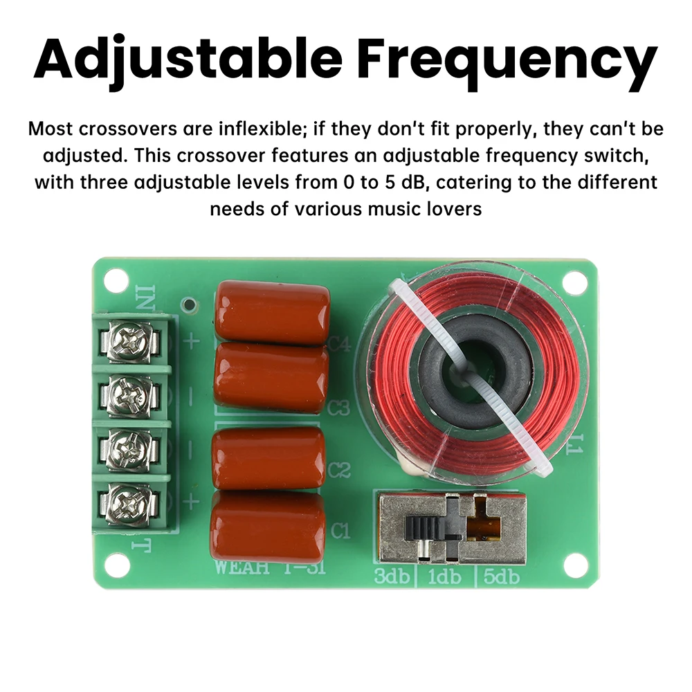周波数分割ボード 純粋なツイータークロスオーバー 1dB 3dB 5dB ホームシアタースピーカーおよびカーオーディオ用に3段階調整可能