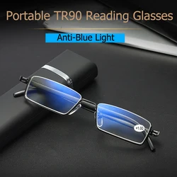 Fashion Portable TR90 Half-Frame Reading Glasses Men Anti-Blue Light Ladies Anti-fatigue Computer Eyeglasses With Glasses Case