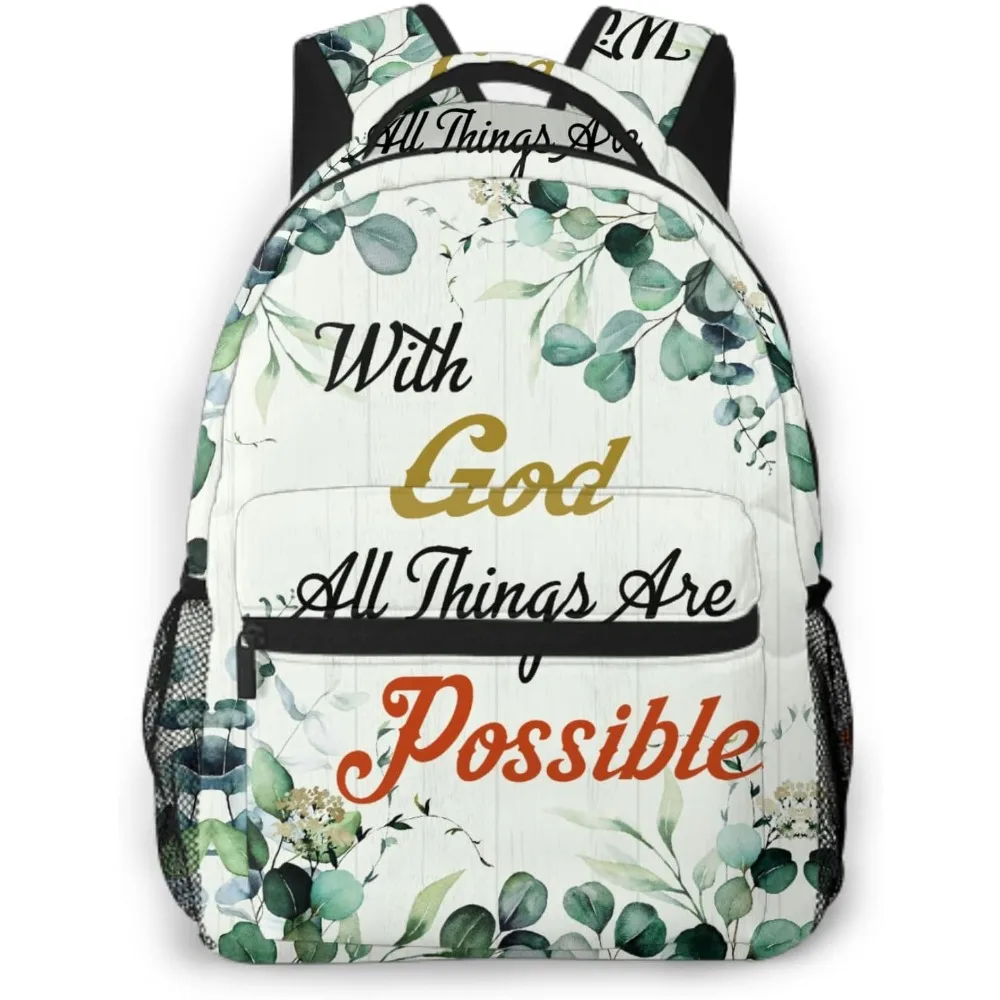 

Рюкзак для Библии Sage Green Рюкзак с цветочным принтом Христианские подарки Назад в школу Сумка с Богом Все вещи Possible Книжная сумка для женщин