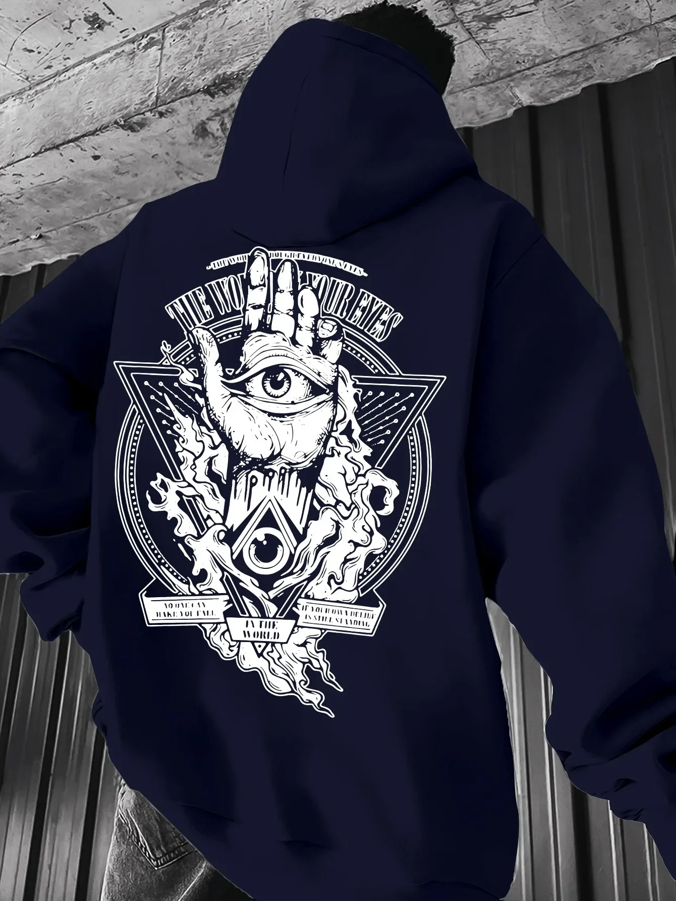 Men's Vintage Hoodie California All Seeing Eye Triangle Symbol Graphic Back Print Oversized Pocket Pullover Occult Streetwear