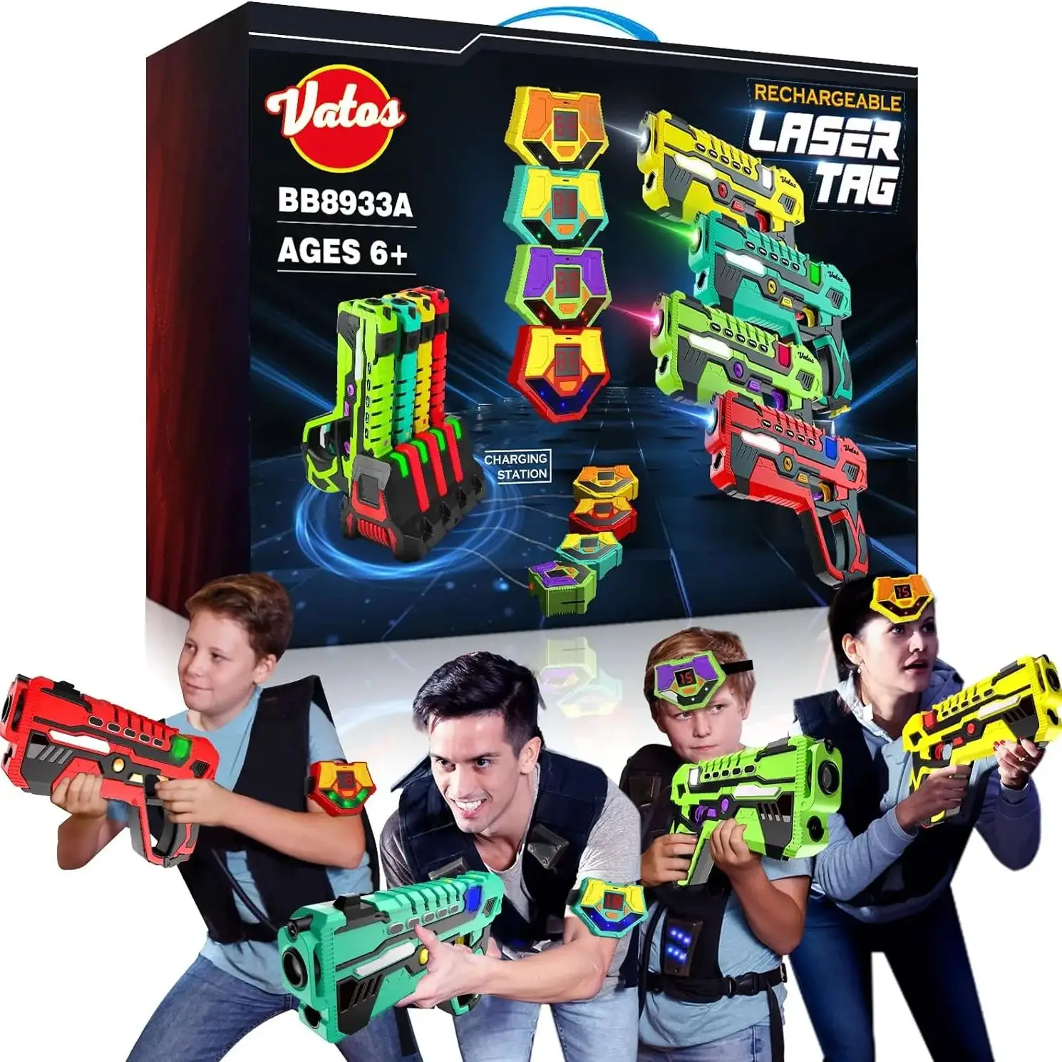 VATOS Laser Tag Battle Game Gun Set Electric Infrared Toy Guns Kids Infrared Laser Pistol X4 Boys Children Indoor Outdoor Games