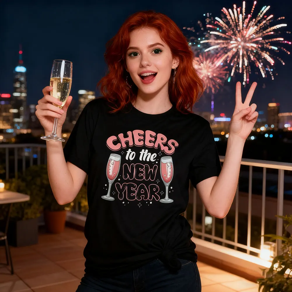 Saluti alla nuova camicia Felice anno nuovo Camicie da festa Famiglia abbinata per le vacanze Maglietta da donna Moda Casual Streetwear Top in cotone