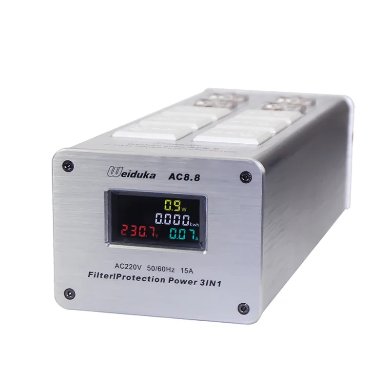 Weiduka US Audio filtro purificador acondicionador protección contra rayos toma de corriente CA AC8.8 3000W pantalla LED