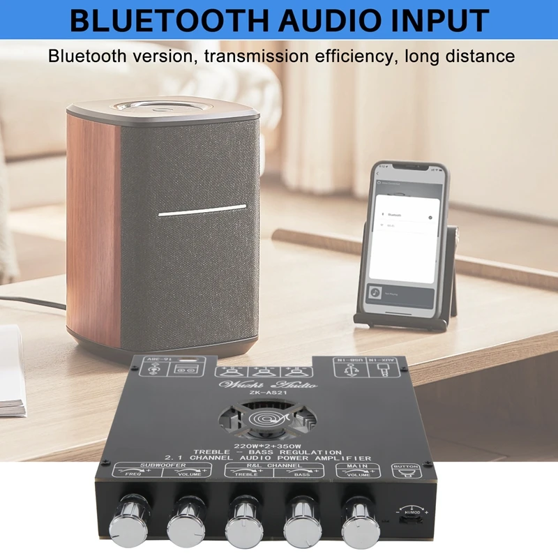 TPA3251D2 Bluetooth 5.0 2.1 Channel Power Audio Stereo Subwoofer Amplifier Board 220Wx2+350W TREBLE Low Tone AMP ZK-AS21