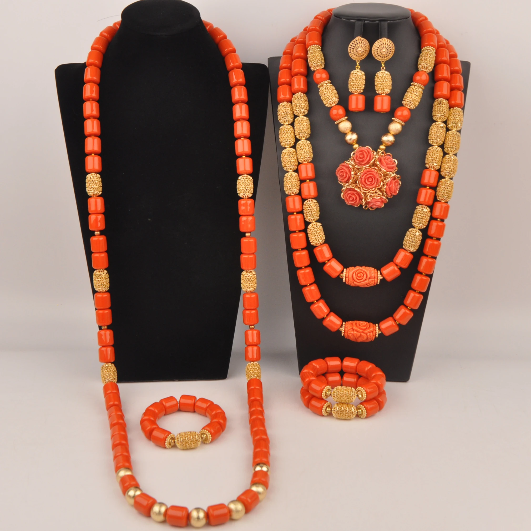 

Orange Artificial Coral Bead Necklace African Jewelry Sets