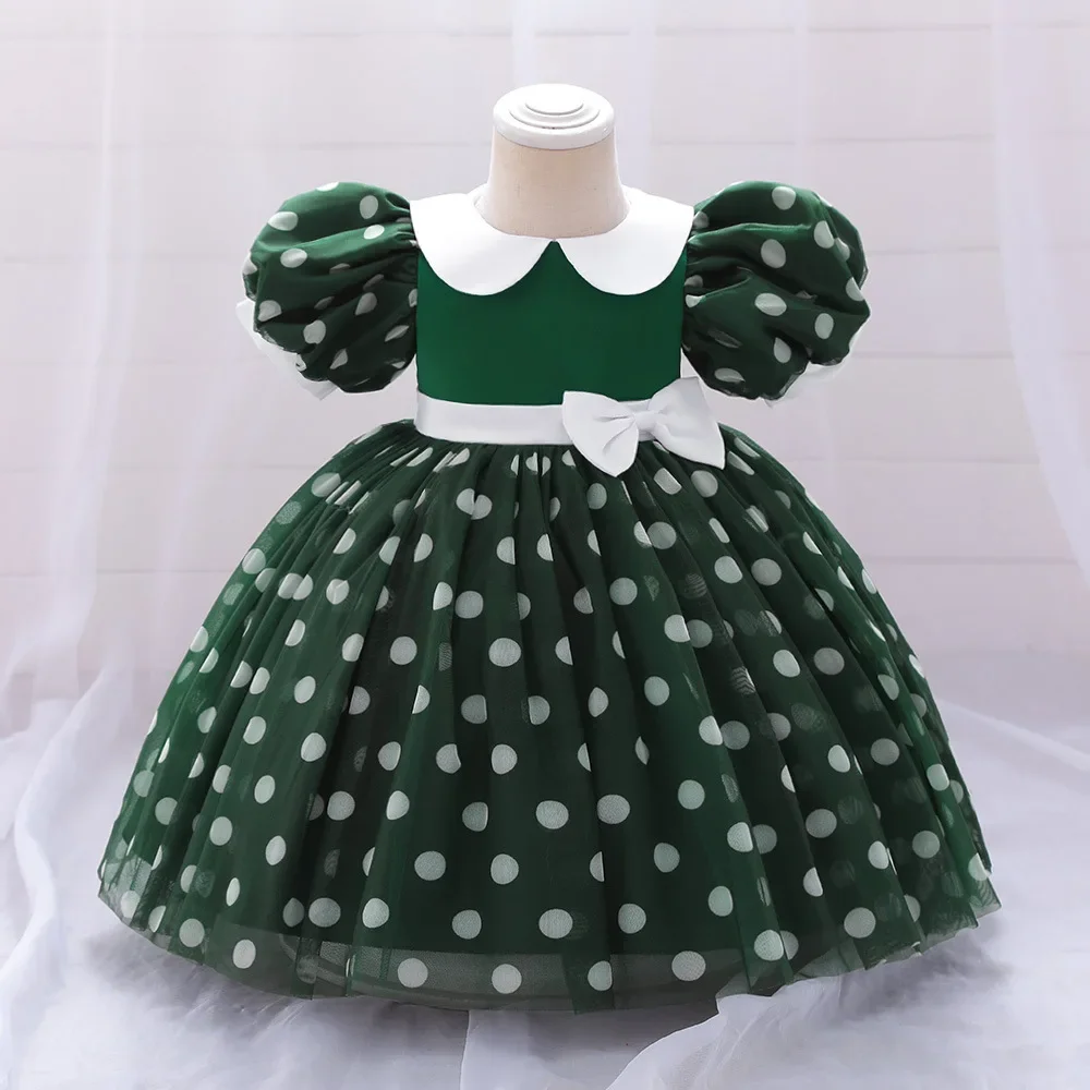 Baby Girls Christmas Dress Boutique Tutu Dress Christmas Party Princess Pageant Dress Baby Kids Birthday Party Dot Bow Clothing