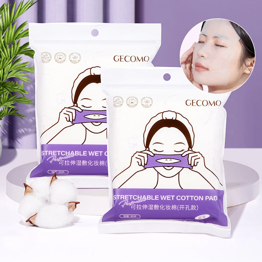 GECOMO 80/200 PCS ยืดเปียกการบีบอัดผ้าฝ้ายเปิดประเภท Facial Moisturizing แต่งหน้า Remover ผ้าฝ้ายบางเฉียบ