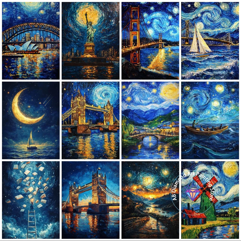 

New Abstract Van Gogh Landscape AB Diamond Painting Kit Square Round Diamond 5D DIY Mosaic Handmade Art Gift Home Decoration