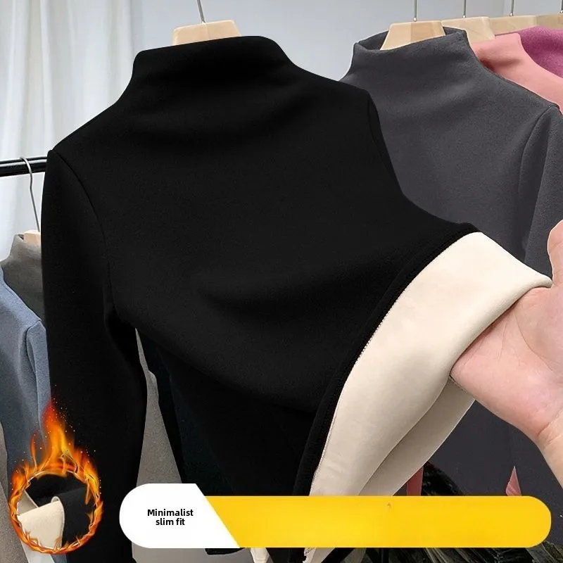 النساء ملابس اخلية حرارية الشتاء نصف الياقة العالية أسفل قميص الصلبة شبه عالية طوق كم طويل الأساسية تي شيرت التدفئة البلوفرات