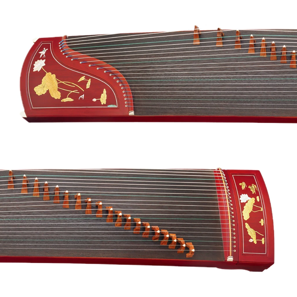 

21-String Chinese Guzheng Zither Sandalwood Gu Zheng Lotus Carved w/Guzheng Nails Strings Bridge Stands Hammer Bag SET