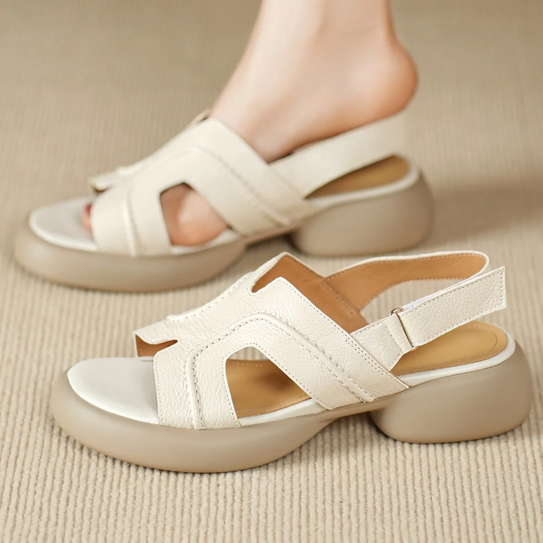 

danxuefei women's genuine leather hollow-out open toe slingback summer thick sole platform flats sandals casual female shoes hot