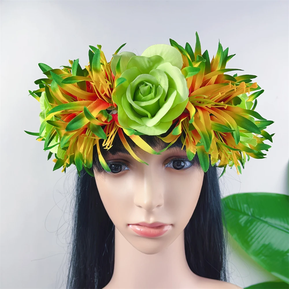 

Guam Haku Silk Rose Flower W Spider Lily Headband Garland for Wedding Party Dance Festival Hawaiian Floral Accessories
