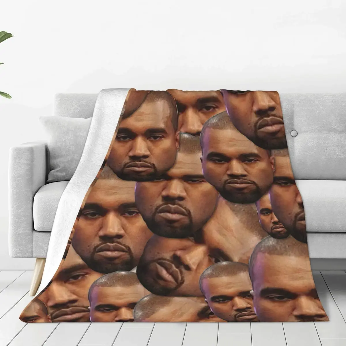 Kanye West Funny Head Blanket Velvet Textile apper Music Producer Multifunction Soft Throw Blanket for Home Bedroom Bedspreads