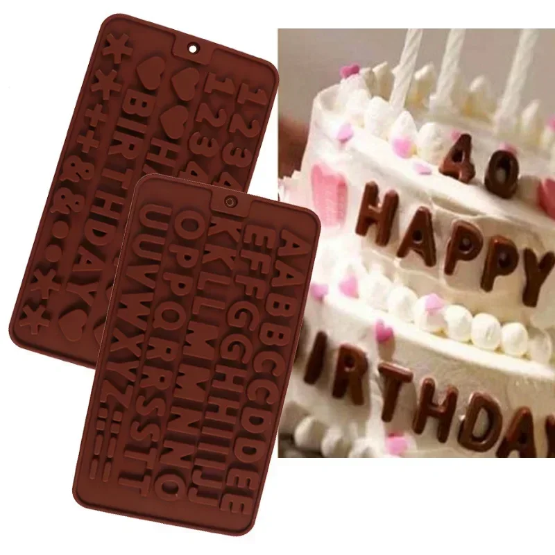 Molde de silicona con 26 letras, números, alfabeto, decoración de pasteles, utensilios para hornear, molde de Chocolate, herramientas de cocina, accesorios para hornear DIY