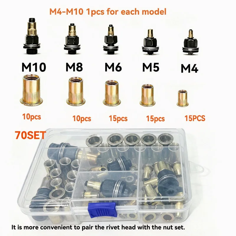 Rivet Nut Tool Kit Hand‑Operated Rivnut Insert Adapter Set With Assorted Rivet Nuts Metric M3-M8 Threaded Nuts Assortment