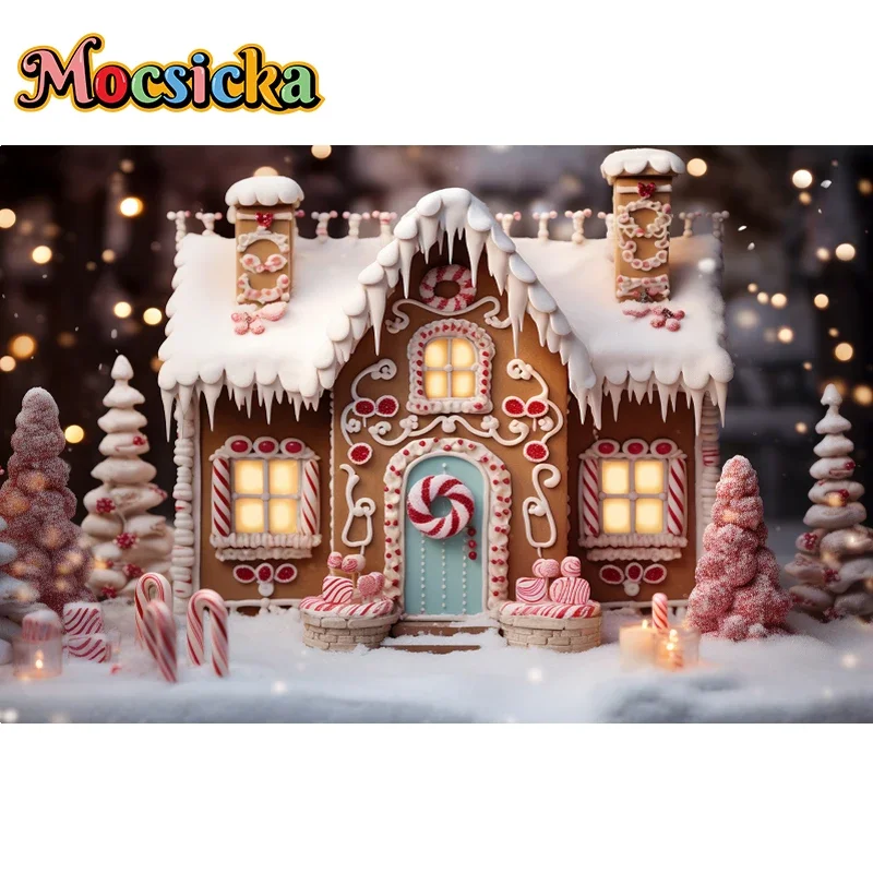 Christmas Candy House Background Photography Winter Snow Xmas Birthday Backdrop Decor Children Kids Cake Girls Tree Photo Studio