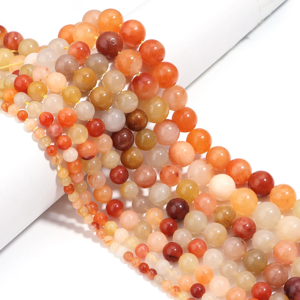 Natürliche Jadesteinperlen, 4, 6, 8, 10, 12 mm, leichtere kaiserliche Jade, orange, runde lose Perlen für DIY-Schmuckherstellung, Armbänder, Halsketten