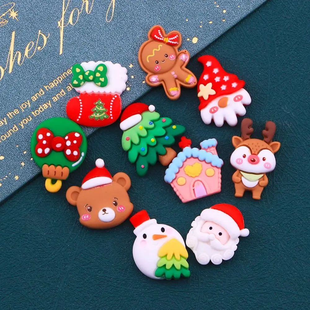 10Pcs Christmas Collection Resin Figurine Crafts Cartoon Flatback Cabochon Ornament Christmas Decor Hairwear Accessories