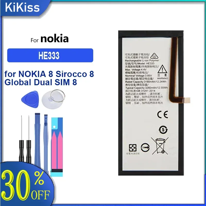 Battery 3260mAh HE333 for NOKIA 8 Sirocco 8 sirocco Global Dual TD-LTE HMD Avatar