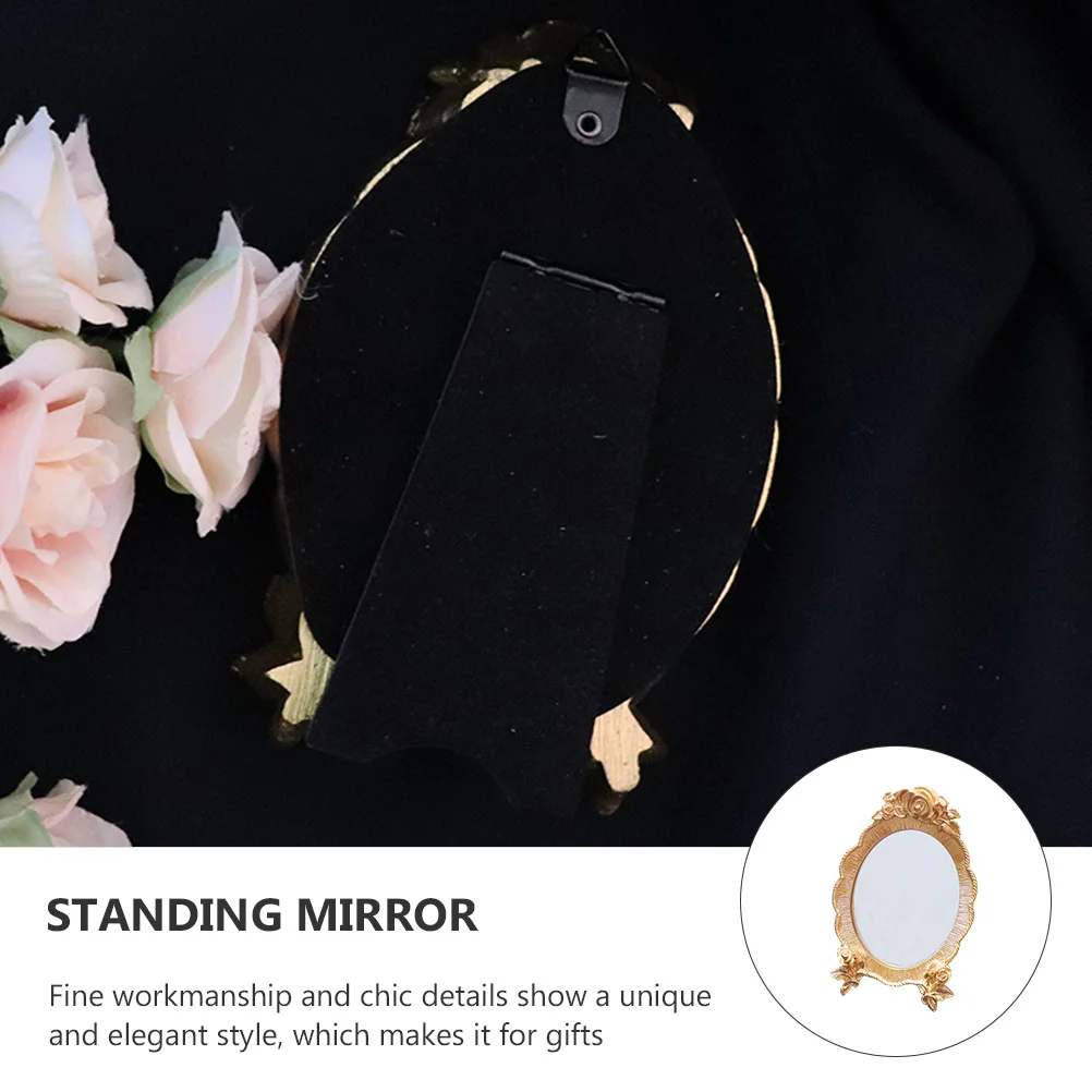 

Standing Makeup Mirror Retro Style Desktop Mirror for Women High Definition Clear Surface Elegant Home Decor Shaving