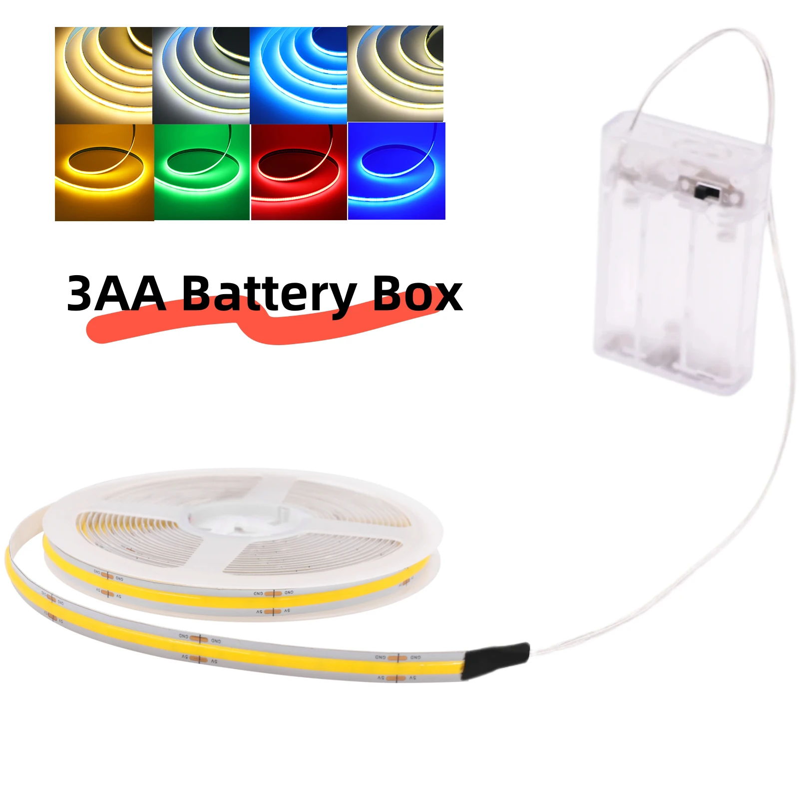 

DC 5V USB COB Strip With AA Battery Box White/Red/Ice Blue/Pink/Yellow 320Leds/M TV Backlight Ribbon Rope LED Light