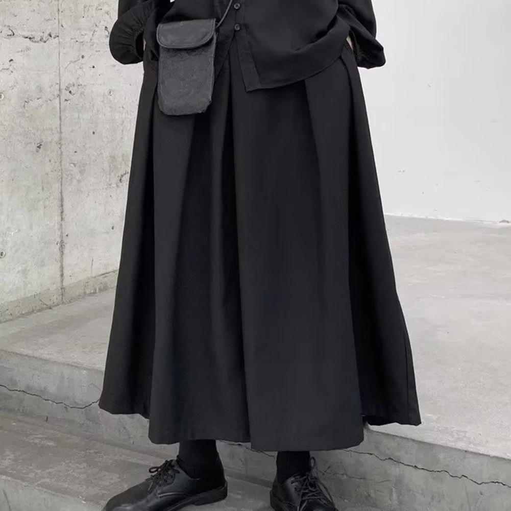 Mens Gothic Dark Style Loose Cropped Hakama Wide Leg Design Sense High Waist Samurai Pants Fashion Straight Male Skirt Pants