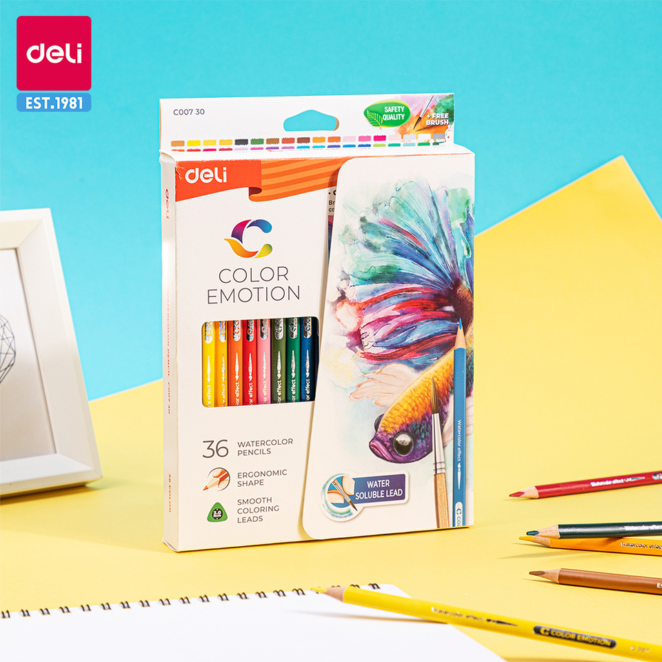  Deli Watercolor Pencil 12 / 24 / 36 Colores Drawing Pen Art Set Children Kids Painting Sketching Water Color Pencil Kit 