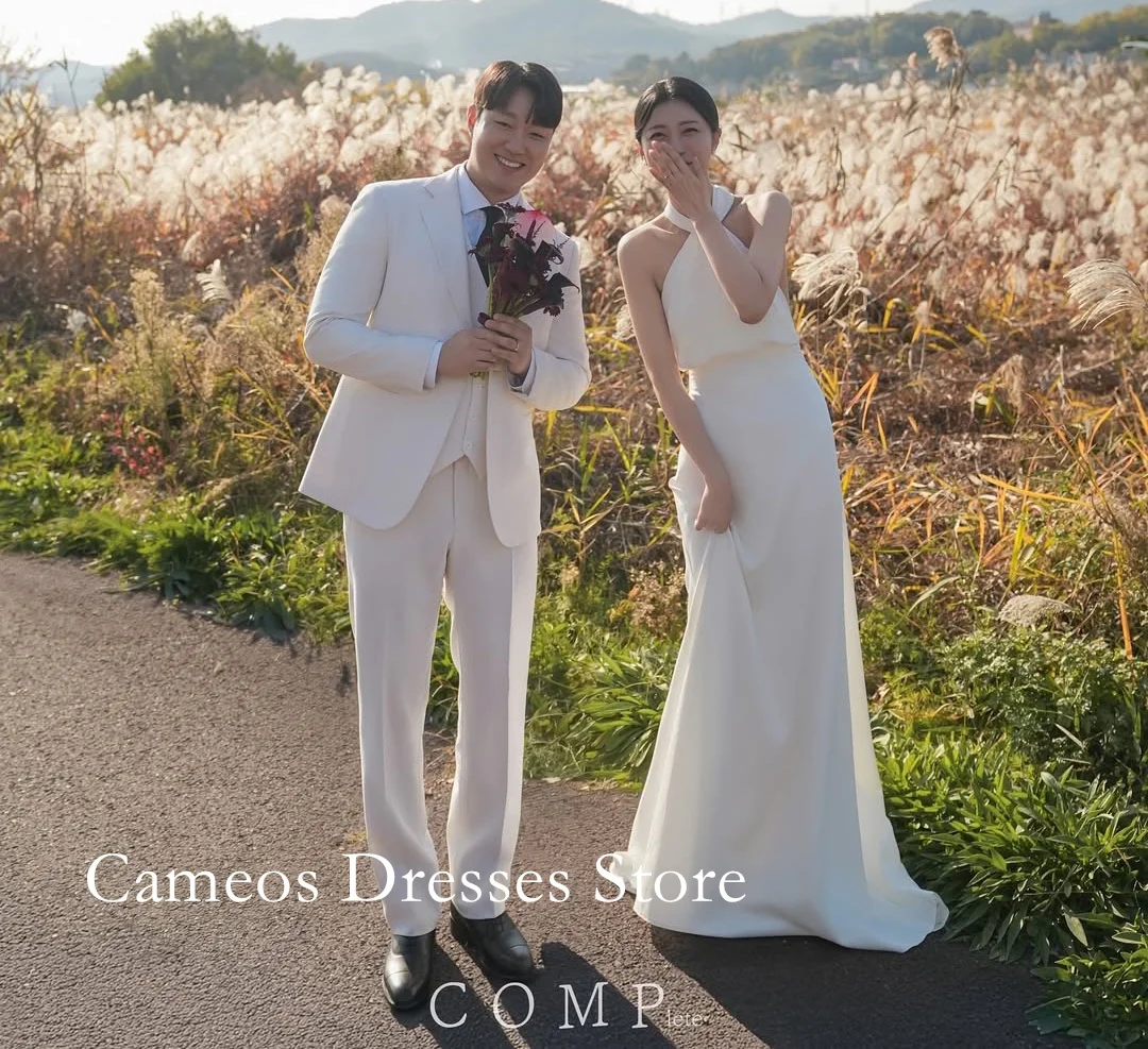 SONDR ที่กําหนดเอง Halter คอ Backless ซาตินงาช้างชุดแต่งงาน Elegant แขนกุดเกาหลี Brides Gowns ผู้หญิงชุดเจ้าสาว