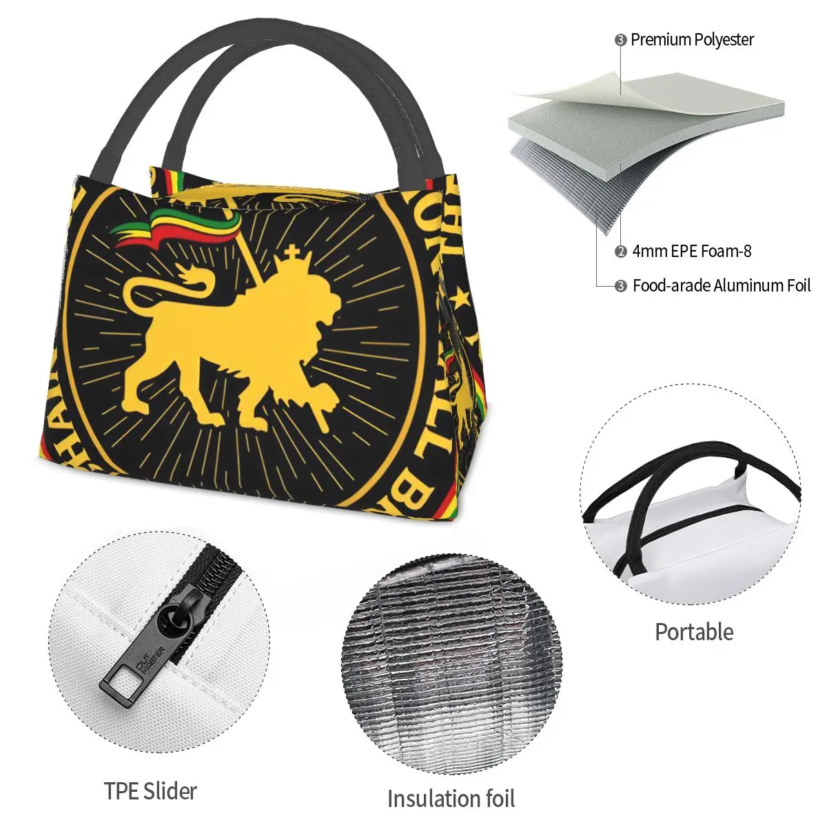 Rastafari Rasta Lion Of Judah Portable insulation bag for Cooler Thermal Food Office Pinic Container