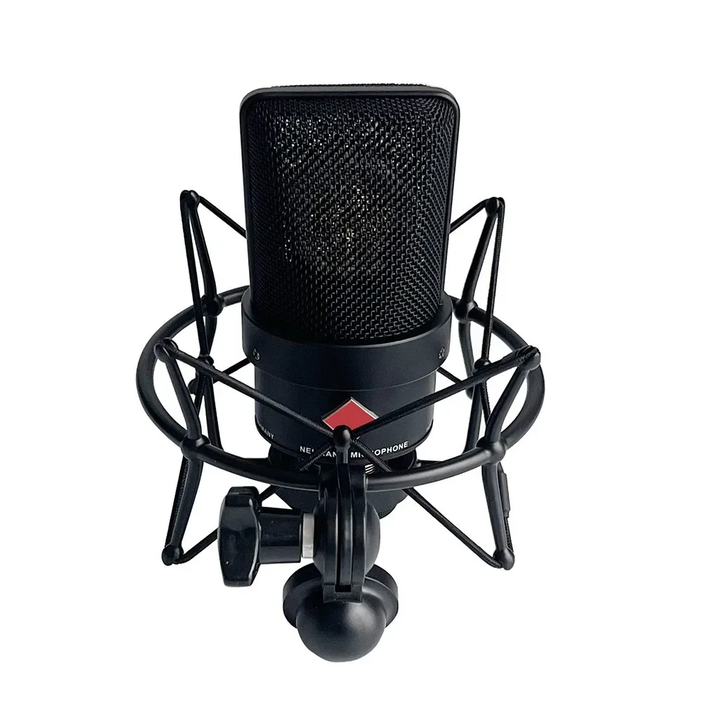 

Professional wired condenser microphone live streaming host live recording studio computer, home set black microphone